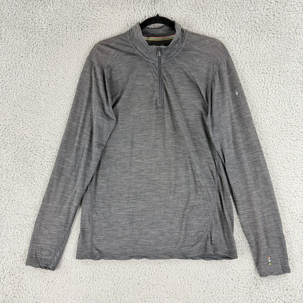 Smartwool 1/4 Zip Pullover Mens M Gray Merino Wool Blend Baselayer Hiking Skiing